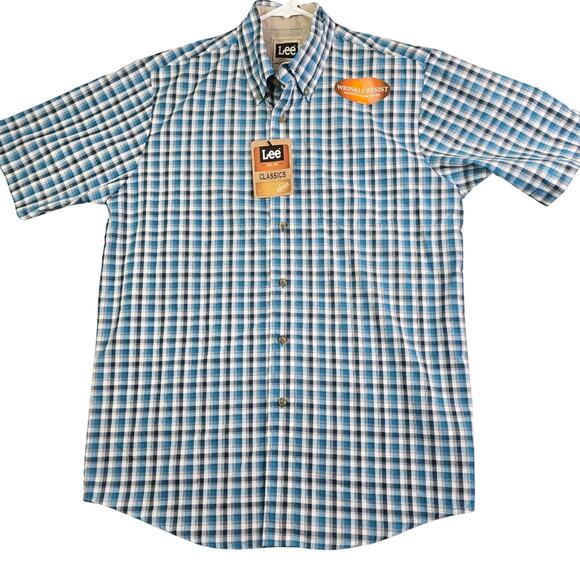 Lee Button Front Shirt Men's Small Blue Plaid Workwear Western Casual Farm New - Picture 1 of 7